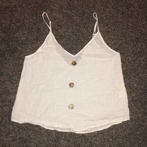 White spaghetti strap tank, button details